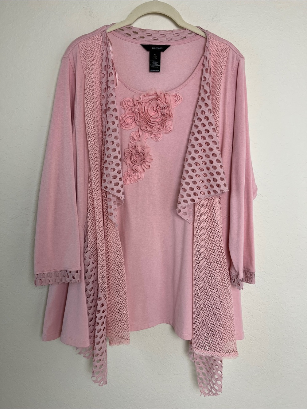 Ali Miles Floral Appliqué Cardigan Style Top Sz XL